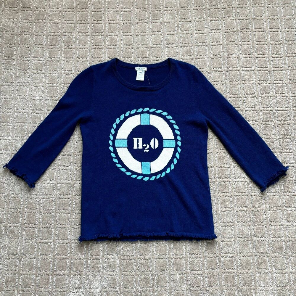 Kate Spade Cashmere Sweater Women's S Navy Nautical Coastal Sailing 3/4 Sleeve